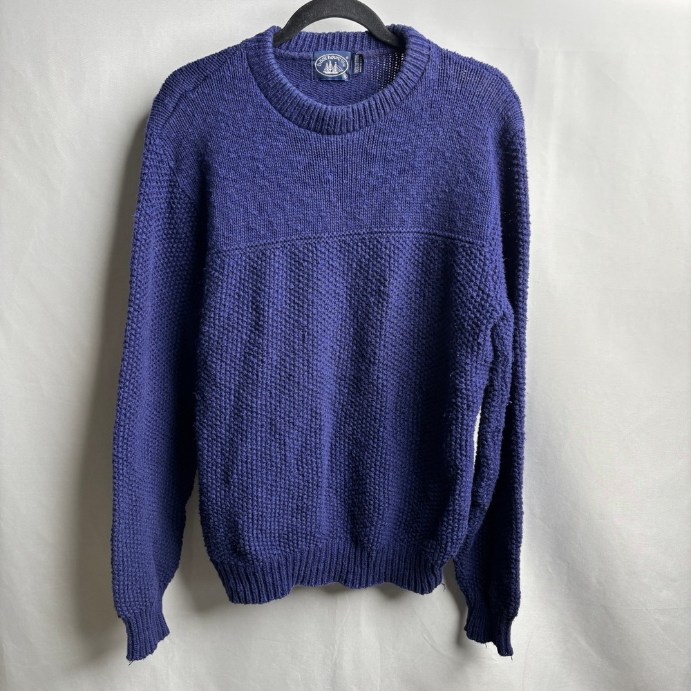 Vintage Dark Blue Mens XL Cotton Knit Fisherman Sweater Oarsman Nautical USA SEE